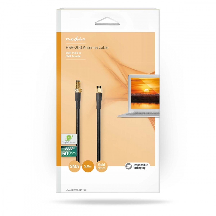 Nedis SMA Cable | SMA Male | SMA Female | Gold Plated | 50 Ohm | Double Shielded | 10.0 m | Round | PVC | Black | Box