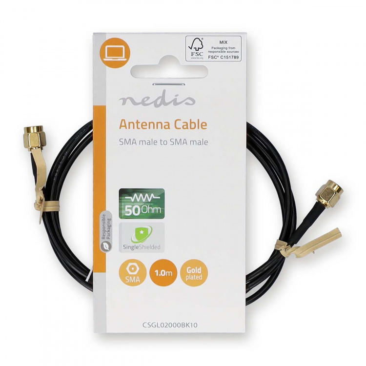 Nedis SMA Cable | SMA Male | SMA Male | Gold Plated | 50 Ohm | Single Shielded | 1.00 m | Round | PVC | Black | Label Nedis SMA Cable | SMA Male | SMA Male | Gold Plated | 50 Ohm | Single Shielded | 1.00 m | Round | PVC | Black | Label
