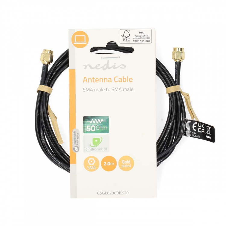 Nedis SMA Cable | SMA Male | SMA Male | Gold Plated | 50 Ohm | Single Shielded | 2.00 m | Round | PVC | Black | Label