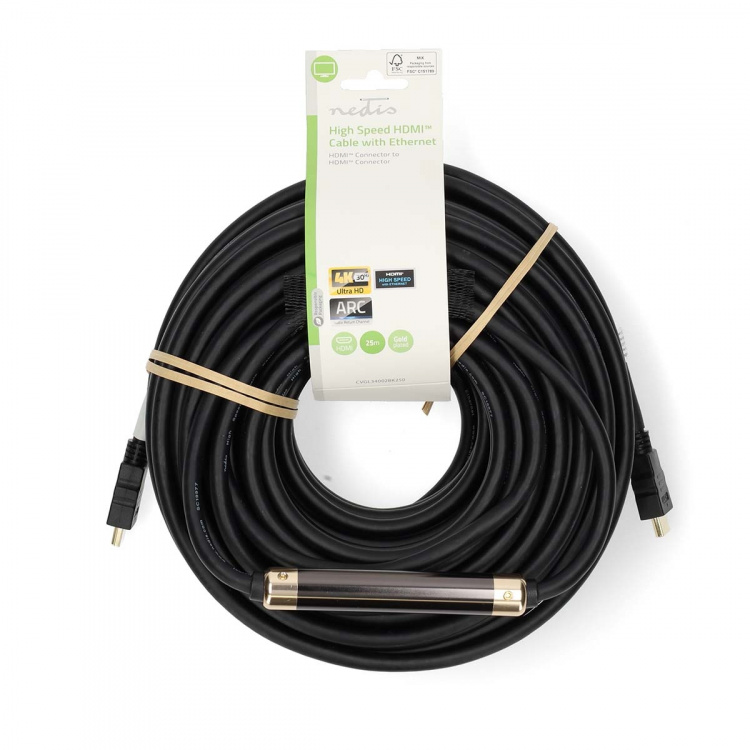Nedis High Speed HDMI™ Cable with Ethernet | HDMI™ Connector | HDMI™ Connector | 4K@30Hz | ARC | 10.2 Gbps | 25.0 m | Round | PVC | Black | Label Nedis High Speed HDMI™ Cable with Ethernet | HDMI™ Connector | HDMI™ Connector | 4K@30Hz | ARC | 10.2 Gbps | 25.0 m | Round | PVC | Black | Label