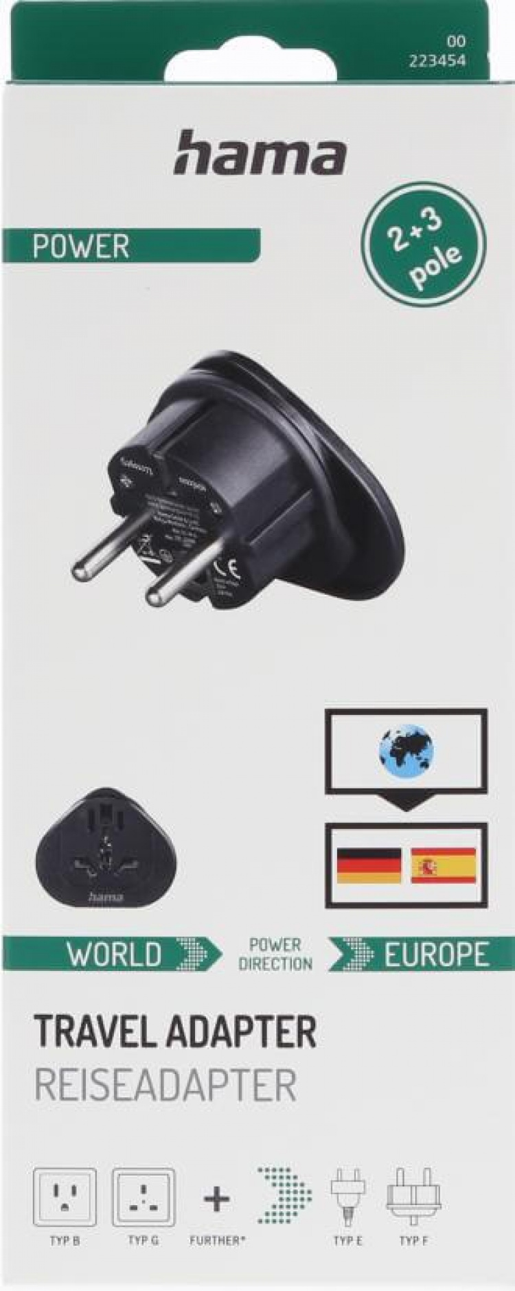 Hama Traveladapter Type E/F Universal World-EU Black