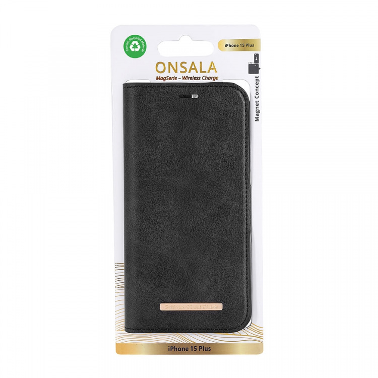 Onsala Wallet Case Eco 2 Card Slots MagSeries Black - iPhone 15 Plus