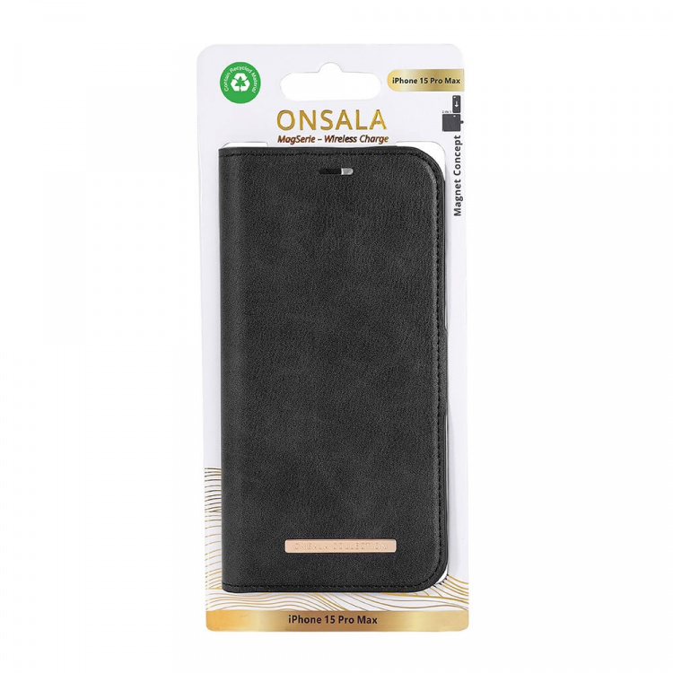Onsala Wallet Case Eco 2 Card Slots MagSeries Black - iPhone 15 Pro Max