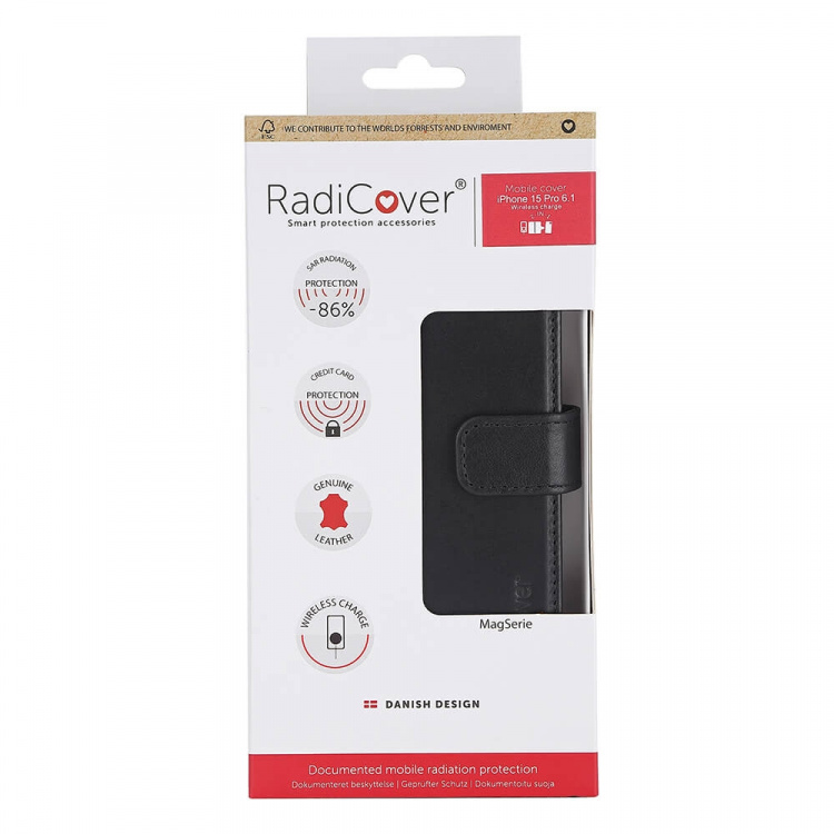 Radicover Wallet Case 2in1 Anti Radiation Leather MagS Black - iPhone 15 Pro Radicover Wallet Case 2in1 Anti Radiation Leather MagS Black - iPhone 15 Pro