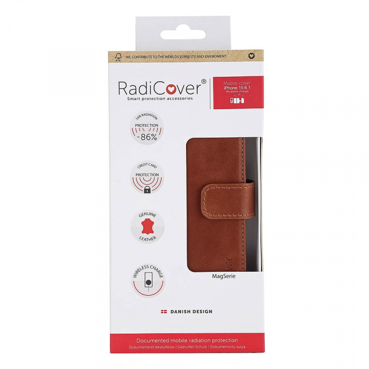 Radicover Wallet Case 2in1 Anti Radiation Leather MagS Brown - iPhone 15 Radicover Wallet Case 2in1 Anti Radiation Leather MagS Brown - iPhone 15