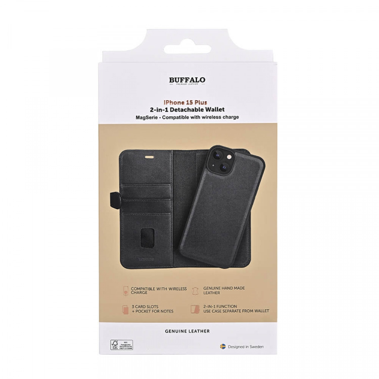 Buffalo Wallet Case 2-in-1 3 Card MagSeries Black - iPhone 15 Plus Buffalo Wallet Case 2-in-1 3 Card MagSeries Black - iPhone 15 Plus