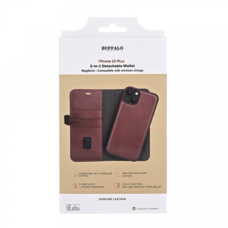 Buffalo Wallet Case 2-in-1 3 Card MagSeries Brown - iPhone 15 Plus Buffalo Wallet Case 2-in-1 3 Card MagSeries Brown - iPhone 15 Plus