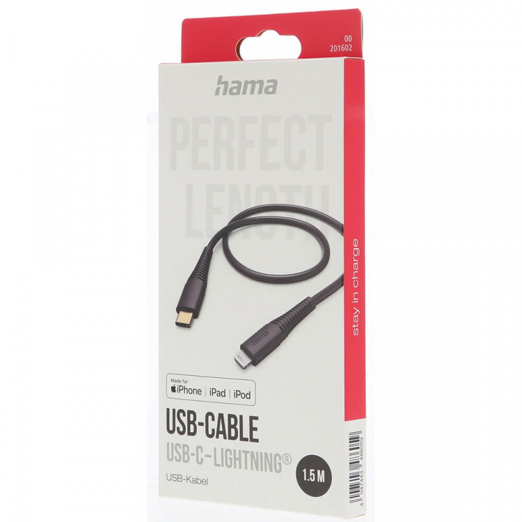 Hama Charging Cable USB-C to Lightning Black 1.5m Hama Charging Cable USB-C to Lightning Black 1.5m