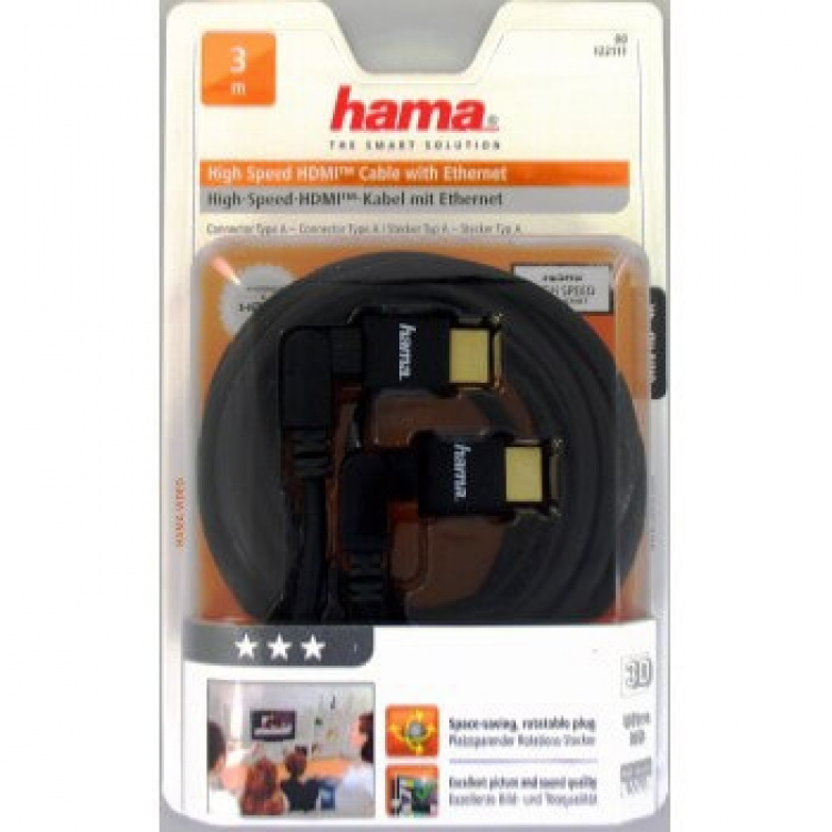 Hama Speed HDMI™ Cable, plug - plug, rotation, gold-pl., Et Hama Speed HDMI™ Cable, plug - plug, rotation, gold-pl., Et