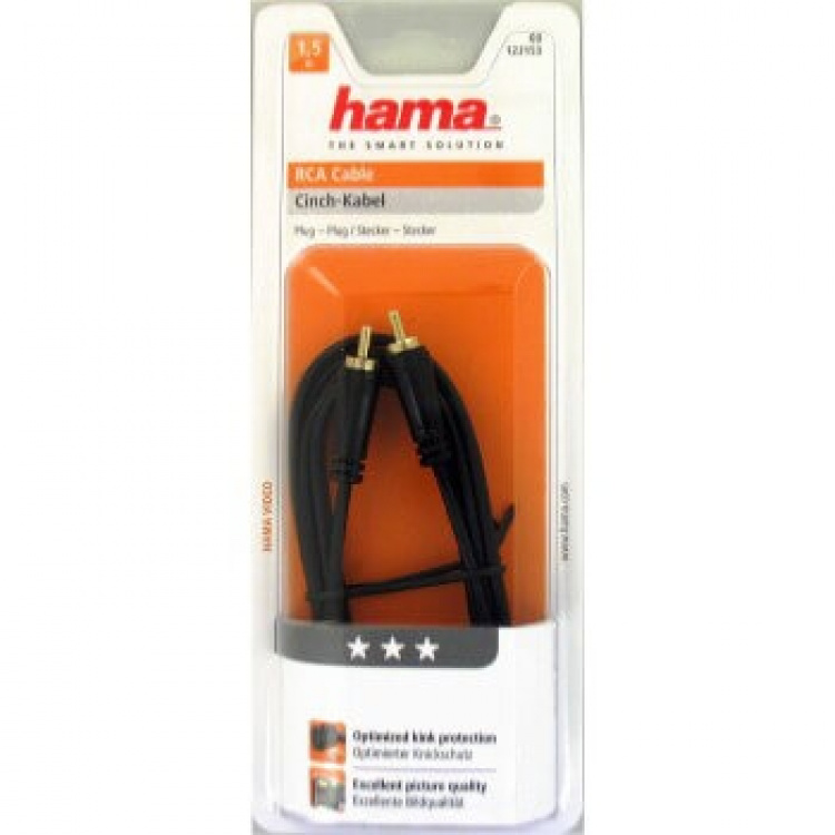 Hama Video Cable, RCA plug - RCA p lug, gold-plated, 1.5 m