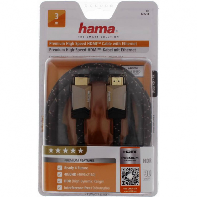 HAMA Cabel HDMI Ethernet PREMIUM 4K Black 3m
