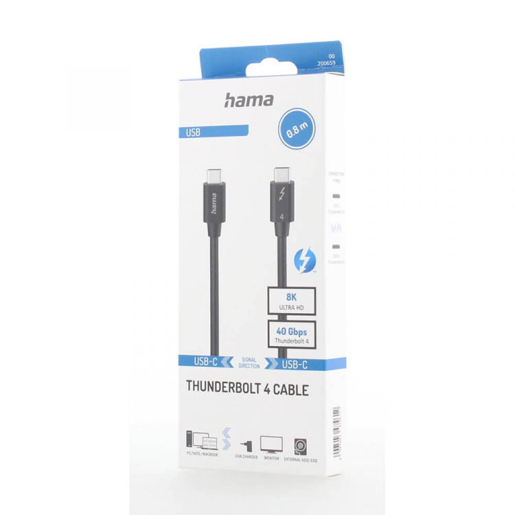 Hama Cable USB-C Thunderbolt-4 40 Gbit/s Ultra-HD 8K 0.8m Black