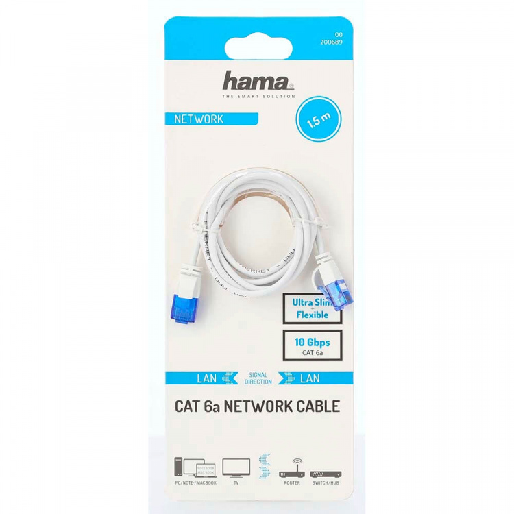 Hama Cable Network CAT6a Slim U/UTP 1.5m White Hama Cable Network CAT6a Slim U/UTP 1.5m White