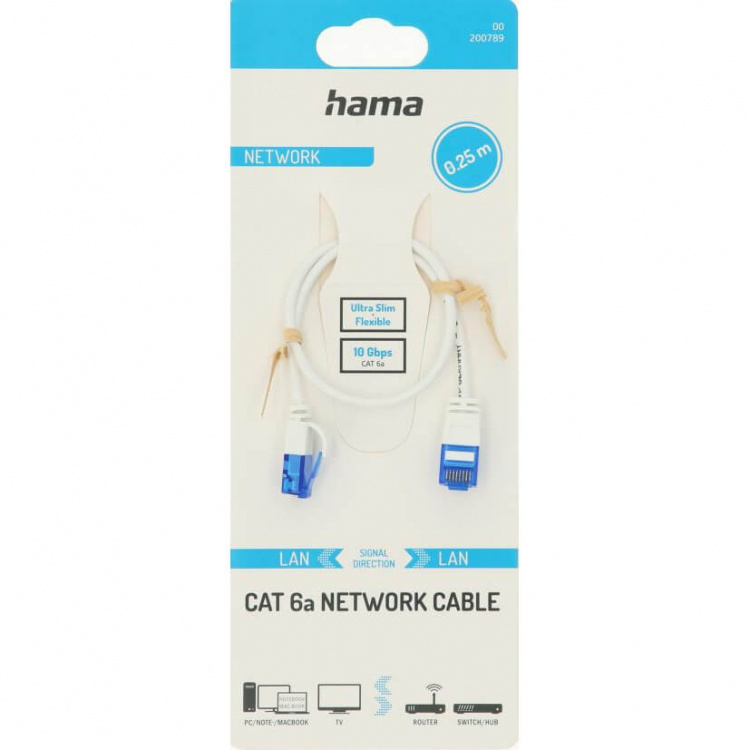 Hama Cable Network CAT6a Slim U/UTP 0.25m White Hama Cable Network CAT6a Slim U/UTP 0.25m White