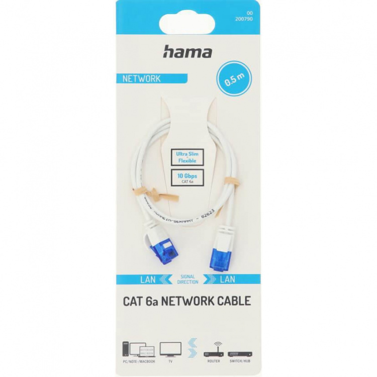 Hama Cable Network CAT6a Slim U/UTP 0.50m White Hama Cable Network CAT6a Slim U/UTP 0.50m White