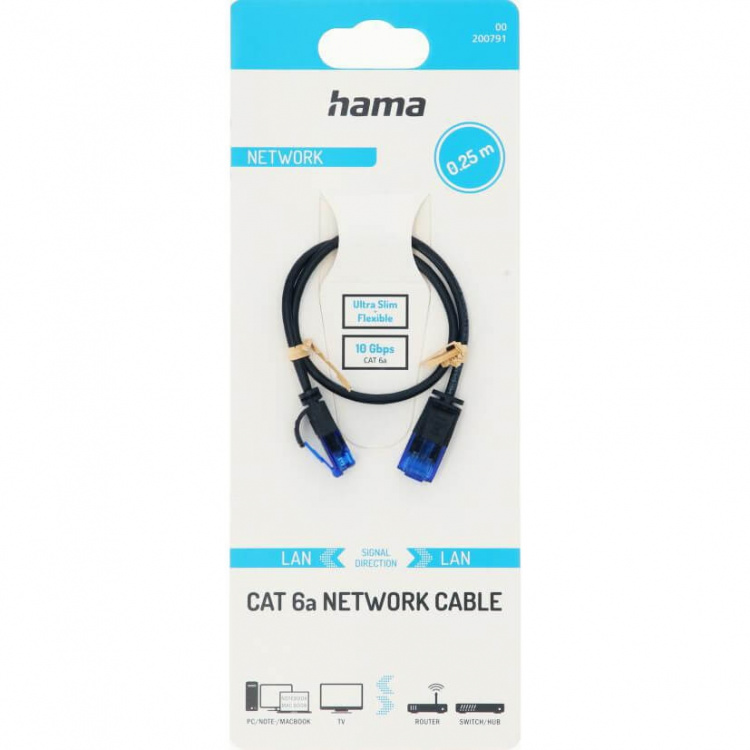 Hama Cable Network CAT6a Slim U/UTP 0.25m Black