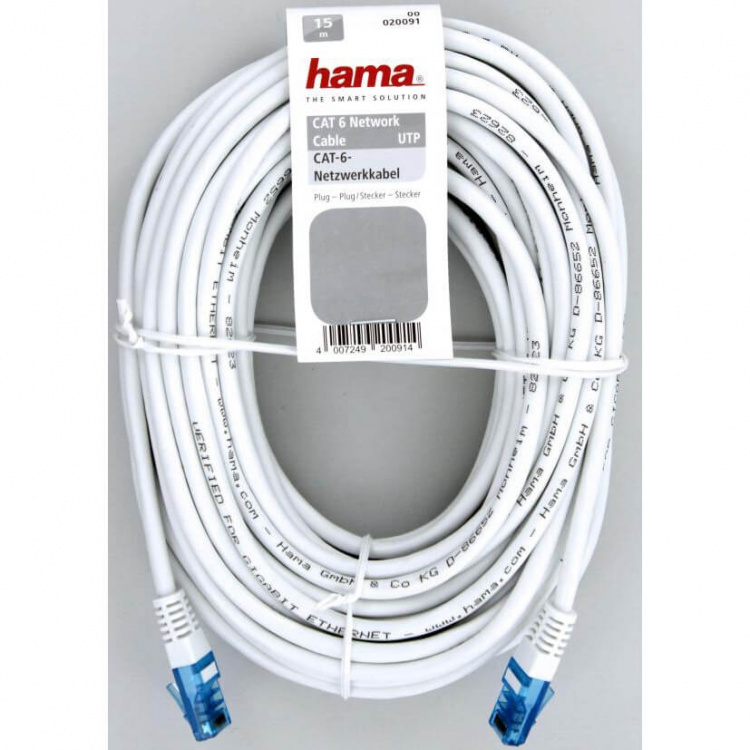Hama CAT 6 Network Cable UTP, white, 15.00 m Vit 15 m