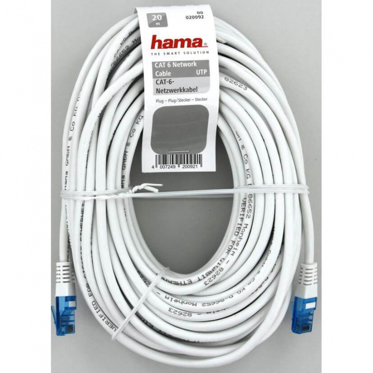 HAMA CAT 6 Network Cable UTP, white, 20.00 m Vit 20 m