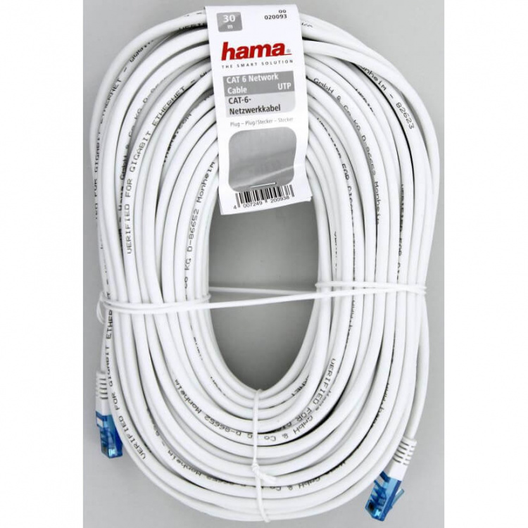 Hama CAT 6 Network Cable UTP, white, 30.00 m Vit 30 m