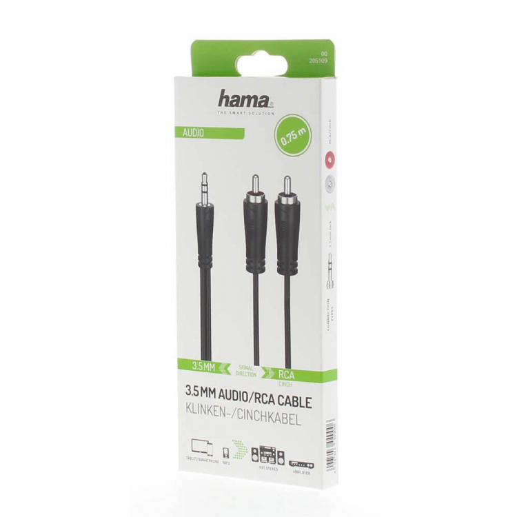 Hama Cable Audio 3.5-2x RCA Black 0.75m Hama Cable Audio 3.5-2x RCA Black 0.75m