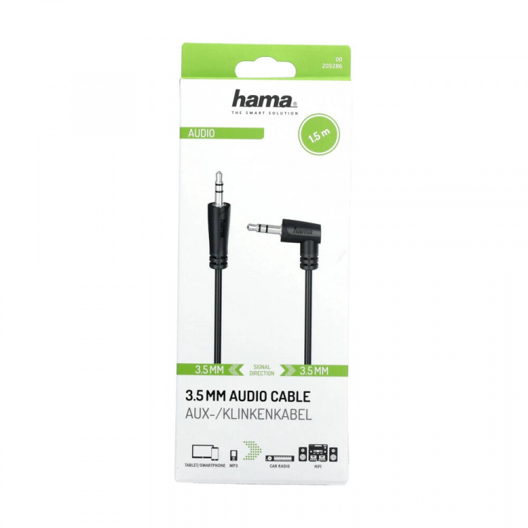Hama Audio Cable 3.5-3.5 90 Degree Angled Black 1.5m Hama Audio Cable 3.5-3.5 90 Degree Angled Black 1.5m