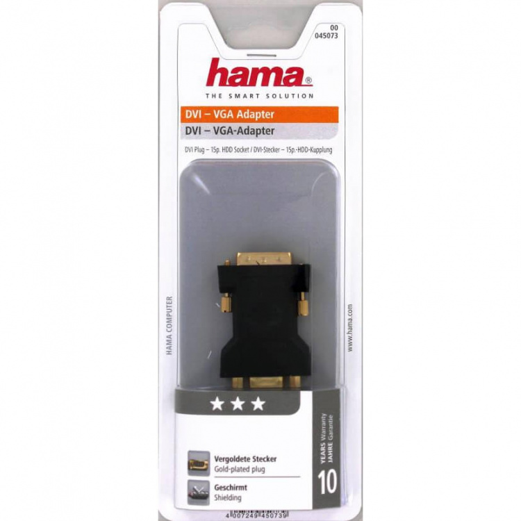 Hama VI Adapter, DVI plug - V GA socket, gold-plated, shield Hama VI Adapter, DVI plug - V GA socket, gold-plated, shield