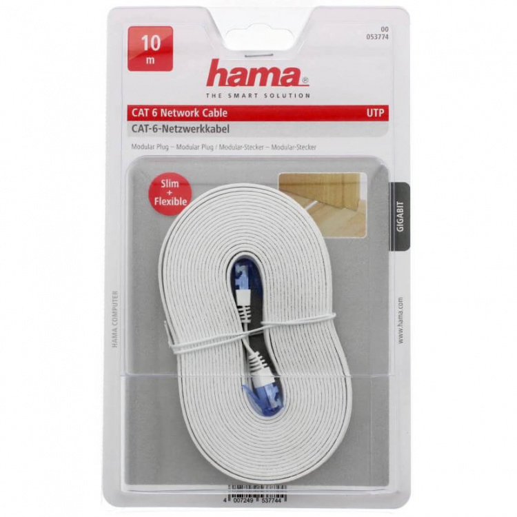 Hama CAT6 UTP Flat White 10m Hama CAT6 UTP Flat White 10m