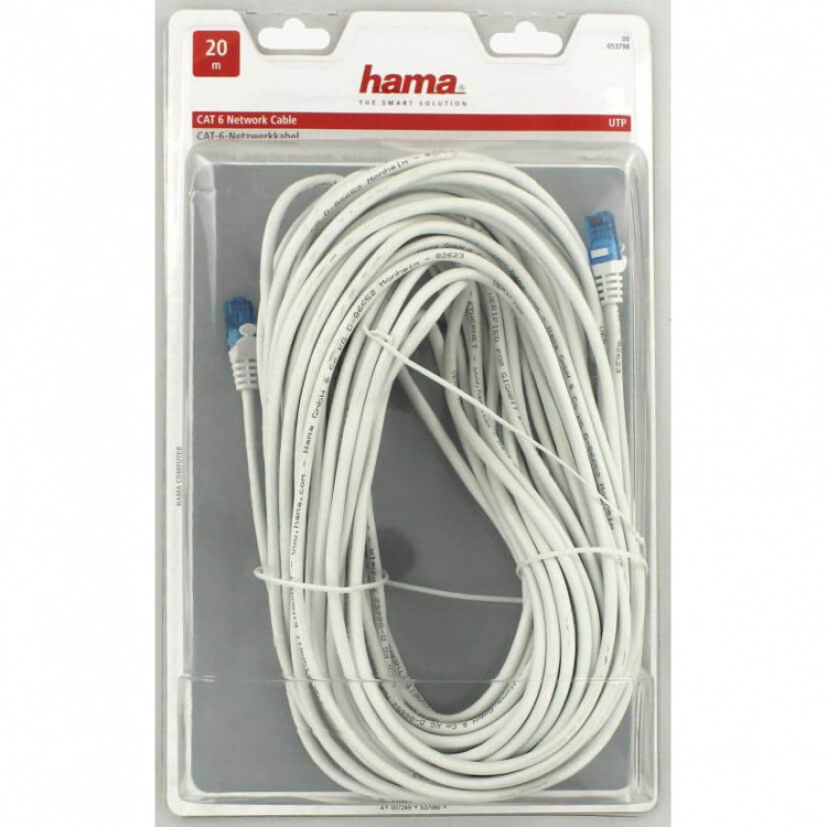 Hama CAT 6 Network Cable UTP, white, 20.00 m Vit 20 m Hama CAT 6 Network Cable UTP, white, 20.00 m Vit 20 m