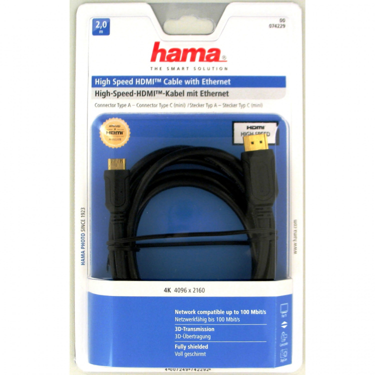 Hama Speed HDMI™ Cable, type A plug - type C (mini) plug, E Hama Speed HDMI™ Cable, type A plug - type C (mini) plug, E