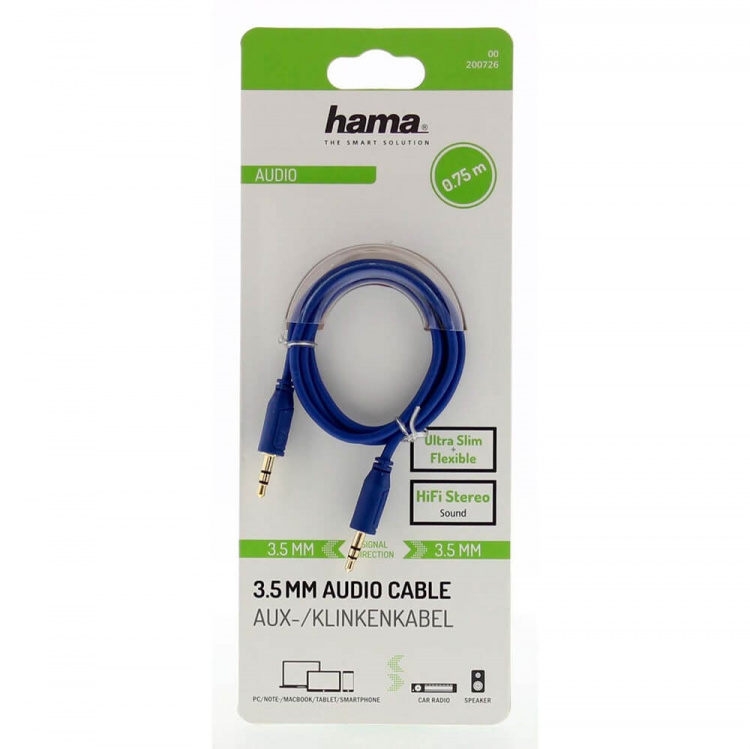 Hama Cable Audio Flexi-Slim 3.5mm-3.5mm Gold Blue 0.75m Hama Cable Audio Flexi-Slim 3.5mm-3.5mm Gold Blue 0.75m