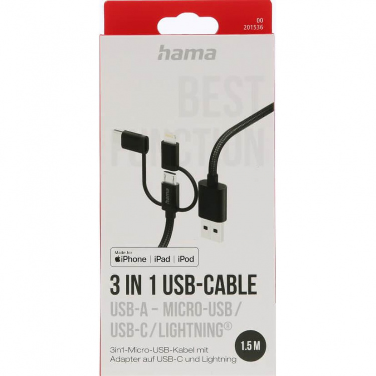 Hama Multi Charging Cable 3-in-1 Black 1.5m