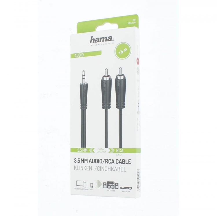 Hama Cable Audio 3.5-2x RCA Black 1.5m