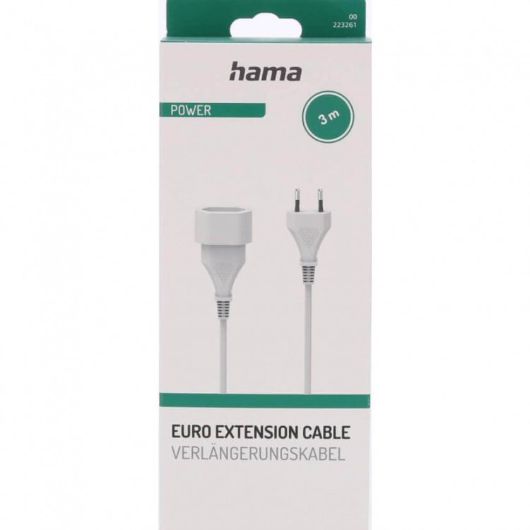 Hama Extension Cable Euro Plug White 3.0m