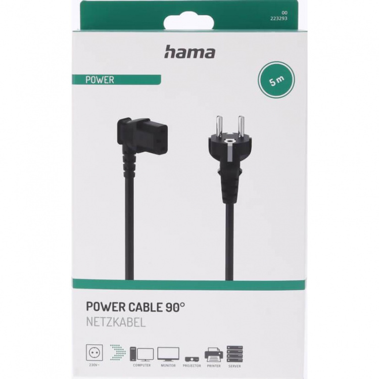 Hama Power Cable Angled 3-pole Black 5.0m Hama Power Cable Angled 3-pole Black 5.0m