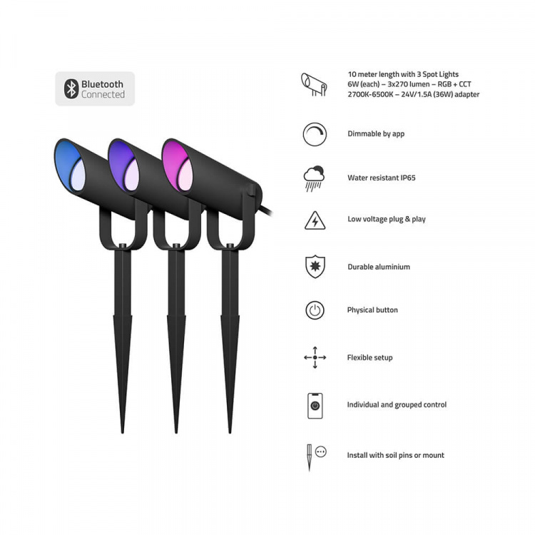 Hombli Outdoor Smart Spot Light 3-pack RGB CCT Black