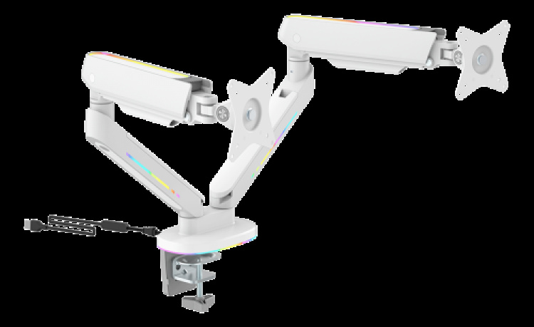 deltaco_gaming WA96 Premium Gaming Dual monitor arm RGB light white