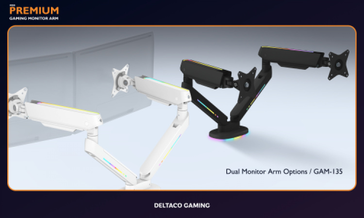 deltaco_gaming WA96 Premium Gaming Dual monitor arm RGB light white