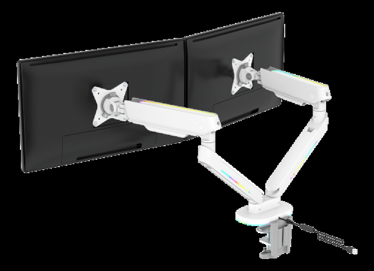 deltaco_gaming WA96 Premium Gaming Dual monitor arm RGB light white