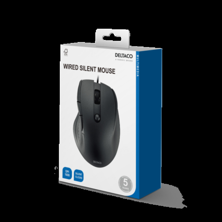 Deltaco Silent Wired Office mouse 5 buttons, 600-1200 DPI, black