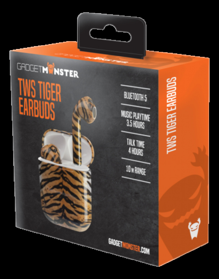 GADGETMONSTER True Wireless earbuds with tiger motif