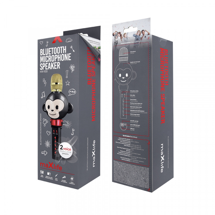 Maxlife Animal MX-100 - Bluetooth Karaoke Microphone with built-in speaker, Black Maxlife Animal MX-100 - Bluetooth Karaoke Microphone with built-in speaker, Black