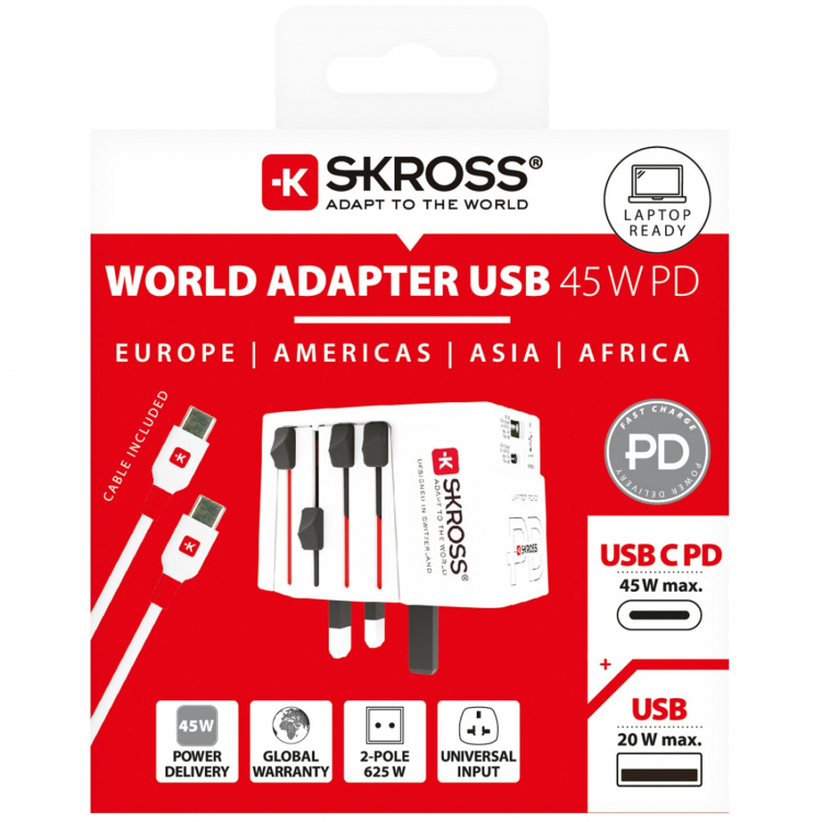 SKROSS World Adapter MUV 1xUSB-C PD 1xUSB-A 45W SKROSS World Adapter MUV 1xUSB-C PD 1xUSB-A 45W