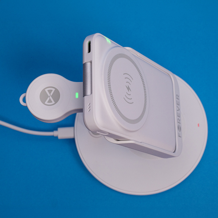 Forever MACS-100 - 5in1 Wireless Charging Station with Portable Qi Powerbank 5000mAh, White Forever MACS-100 - 5in1 Wireless Charging Station with Portable Qi Powerbank 5000mAh, White