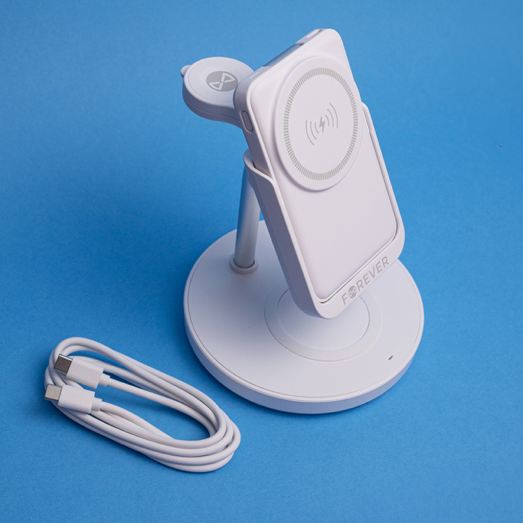 Forever MACS-100 - 5in1 Wireless Charging Station with Portable Qi Powerbank 5000mAh, White Forever MACS-100 - 5in1 Wireless Charging Station with Portable Qi Powerbank 5000mAh, White