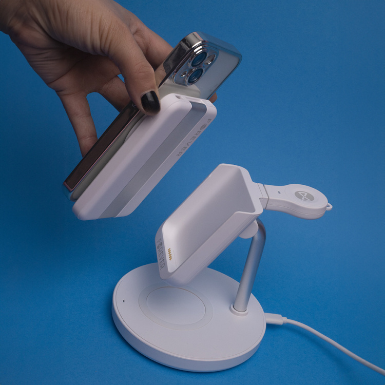 Forever MACS-100 - 5in1 Wireless Charging Station with Portable Qi Powerbank 5000mAh, White Forever MACS-100 - 5in1 Wireless Charging Station with Portable Qi Powerbank 5000mAh, White