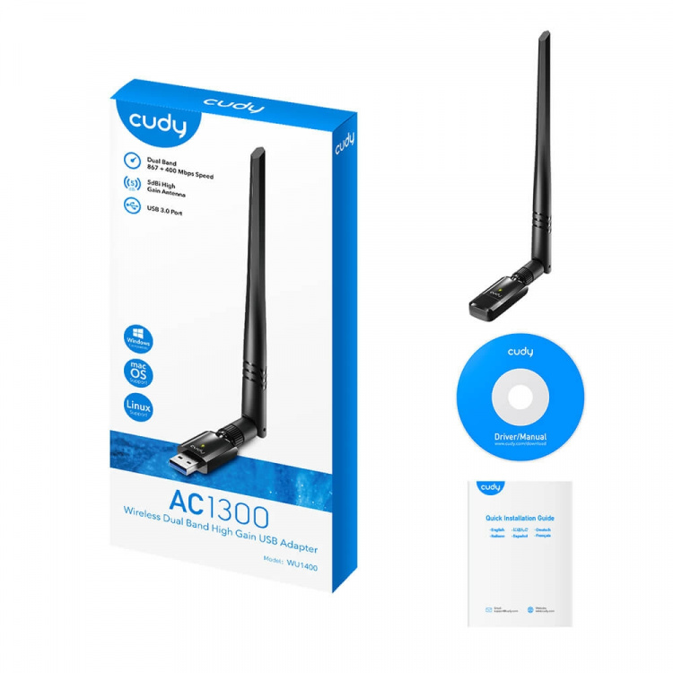 CUDY Adapter USB WU1400 AC1300 High Gain