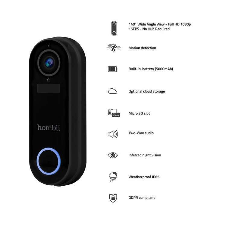 Hombli Smart Doorbell Pack Black Hombli Smart Doorbell Pack Black