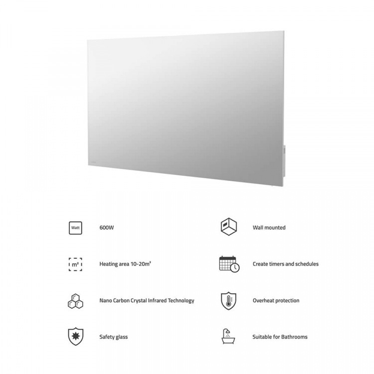 Hombli Smart Infrared Heater Glass Panel 600w Mirror Hombli Smart Infrared Heater Glass Panel 600w Mirror
