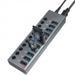 LogiLink USB-hub 10+1-port med separata På/Av-knappar USB 3.2 Gen 1