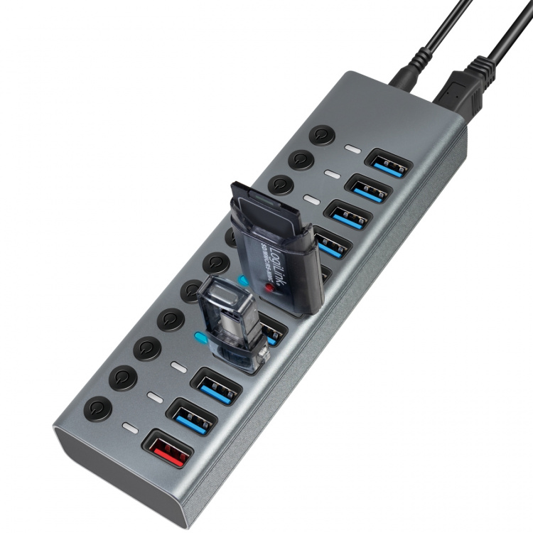 LogiLink USB-hub 10+1-port med separata På/Av-knappar USB 3.2 Gen 1